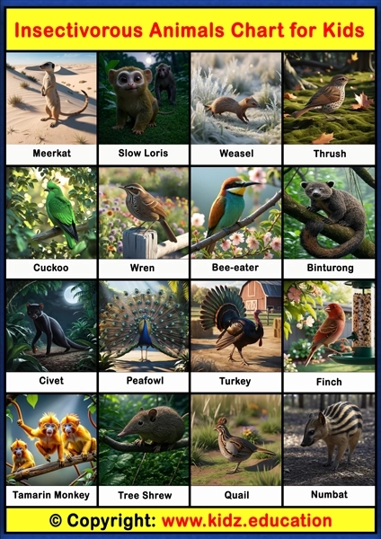 Insectivorous Animals Chart - 3 | Printable Educational Chart for Kids