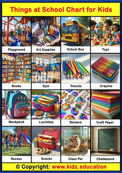 Things at School Chart -1 | Printable Educational Chart for Kids