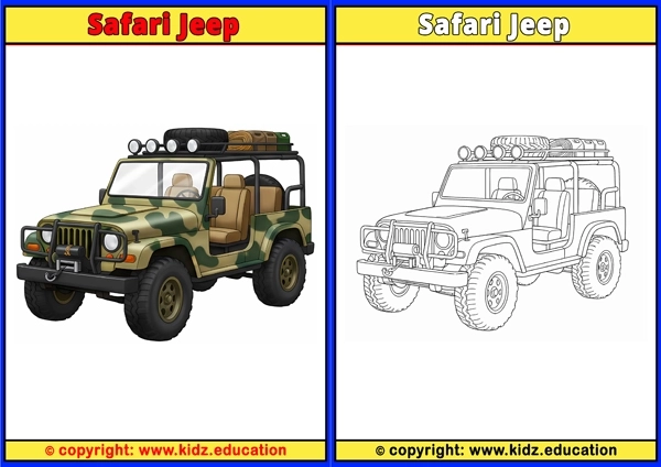 Safari Jeep - Printable Coloring Page for Kids