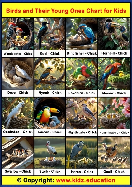 Birds and Their Young Ones Chart - 2 | Printable Educational Chart for Kids