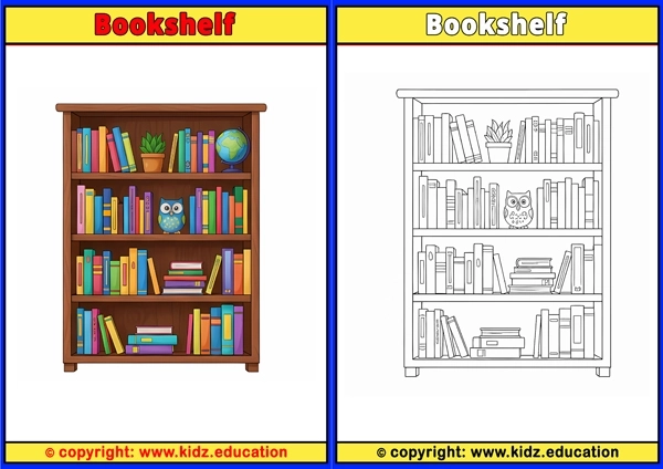 Bookshelf - Printable Coloring Page for Kids