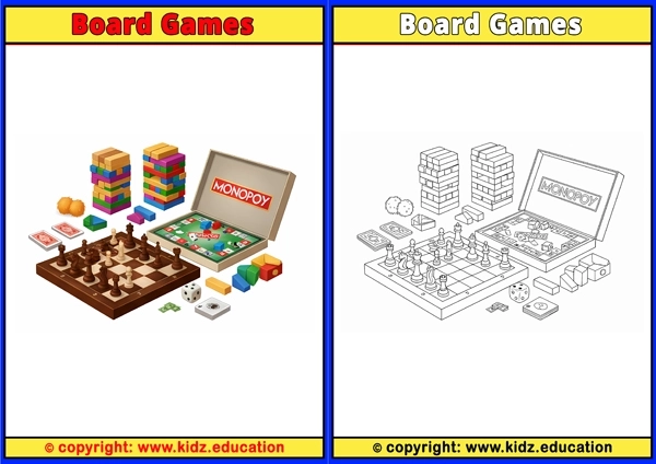 Board Games - Printable Coloring Page for Kids