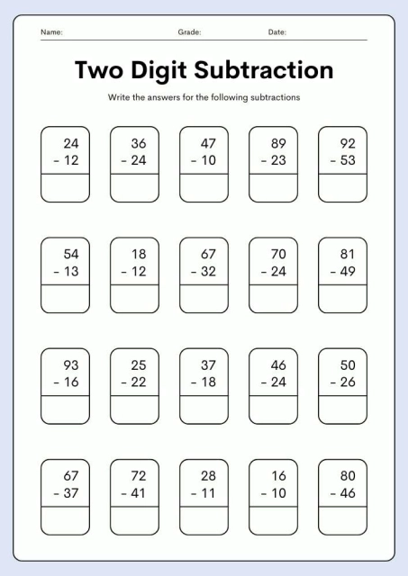 Two Digit Subtraction for Kids