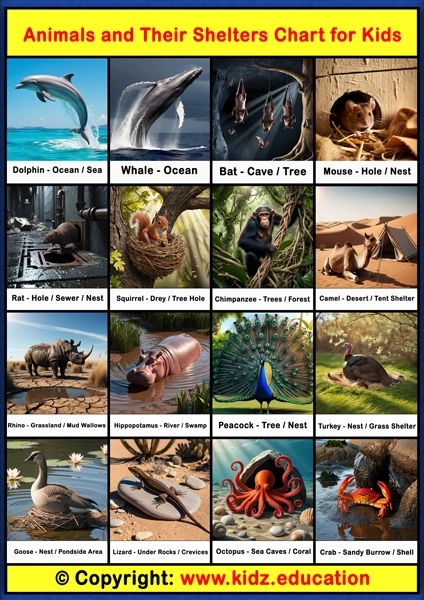 Animals and Their Shelters Chart - 3 | Printable Educational Chart for Kids