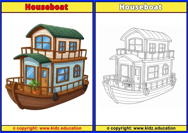 Houseboat - Printable Coloring Page for Kids
