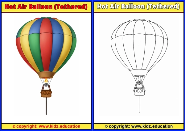 Hot Air Balloon (Tethered) - Printable Coloring Page for Kids