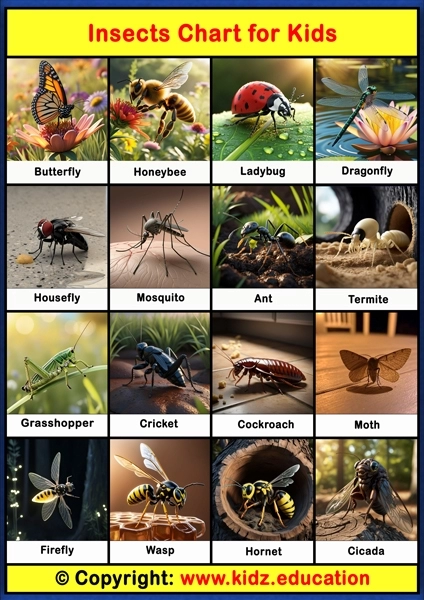 Insects Chart - 1 | Printable Educational Chart for Kids