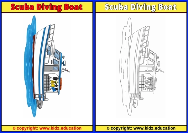 Scuba Diving Boat - Printable Coloring Page for Kids