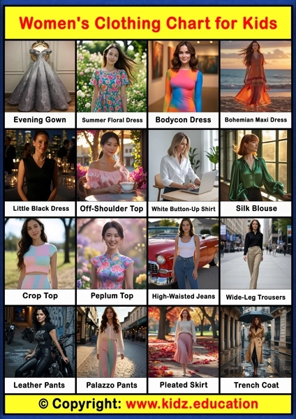Women’s Clothing Chart – 1 | Printable Educational Chart for Kids