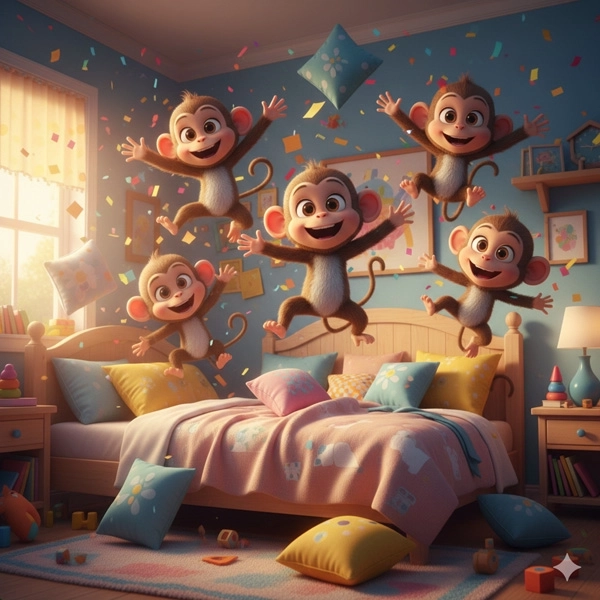 Five Little Monkeys Jumping on the Bed - Nursery Rhymes for Kids in English (Full Lyrics)