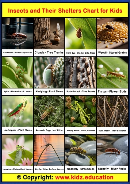 Insects and Their Shelter Chart - 2 | Printable Educational Chart for Kids