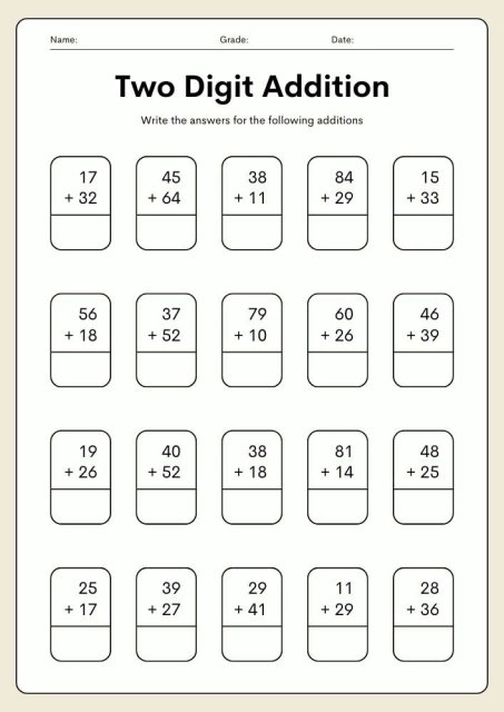 Two Digit Addition Practice of Kids