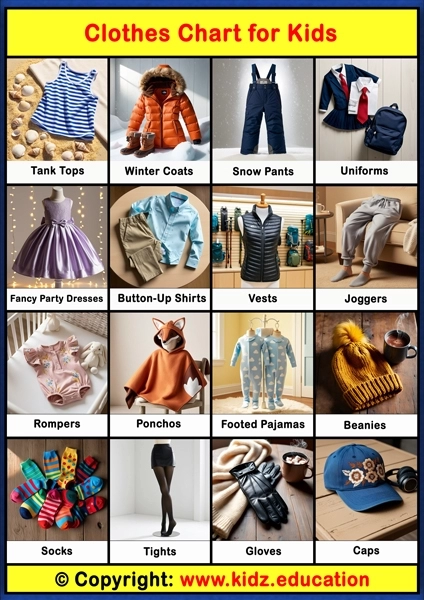 Clothes Chart - 2 | Printable Educational Chart for Kids