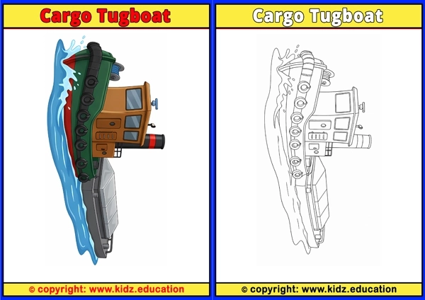 Cargo Tugboat - Printable Coloring Page for Kids