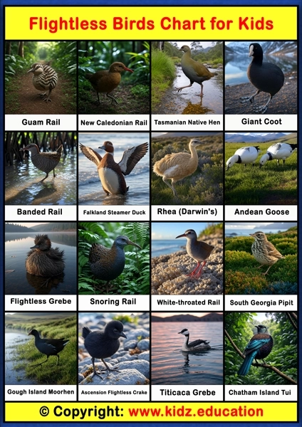 Flightless Birds Chart - 3 | Printable Educational Chart for Kids