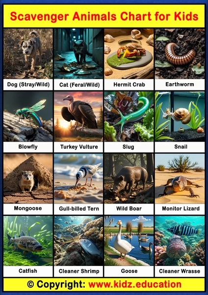 Scavenger Animals Chart - 2 | Printable Educational Chart for Kids
