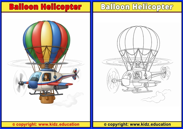 Balloon Helicopter - Printable Coloring Page for Kids