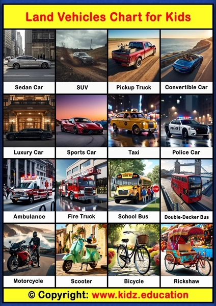Land Vehicles Chart – 1 | Printable Educational Chart for Kids