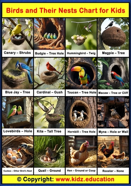 Birds and Their Nests Chart - 2 | Printable Educational Chart for Kids