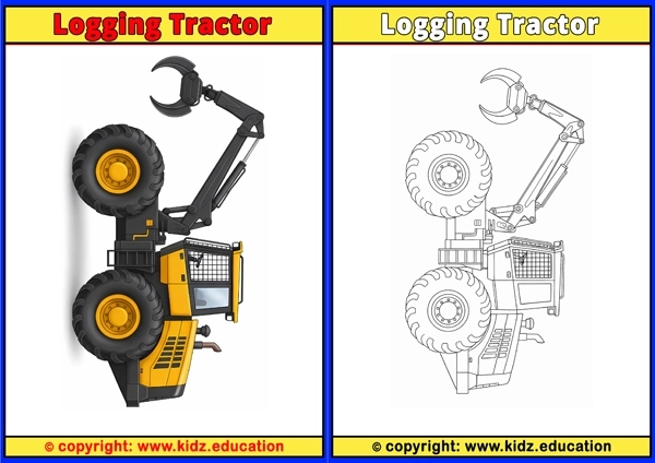 Logging Tractor - Printable Coloring Page for Kids