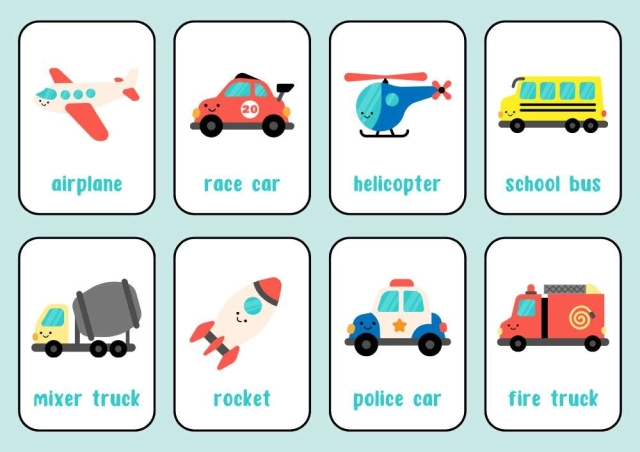 Vehicles - Flash Cards for Kids