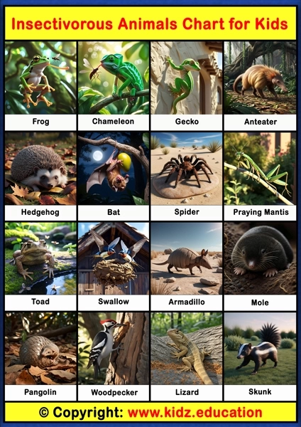 Insectivorous Animals Chart - 1 | Printable Educational Chart for Kids