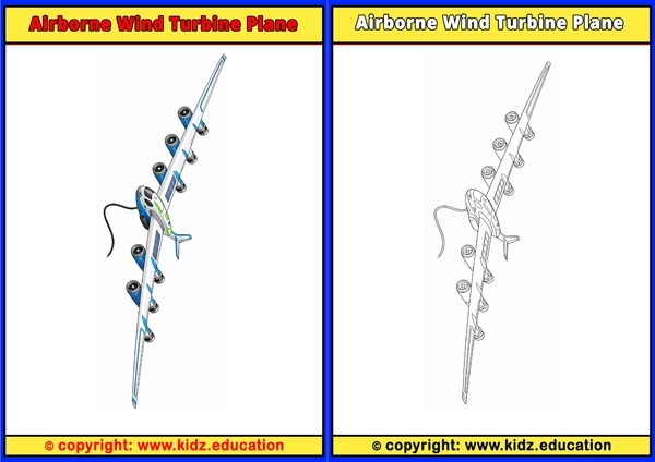 Airborne Wind Turbine Plane - Printable Coloring Page for Kids