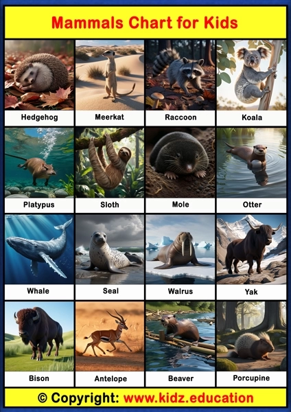 Mammals Chart - 3 | Printable Educational Chart for Kids