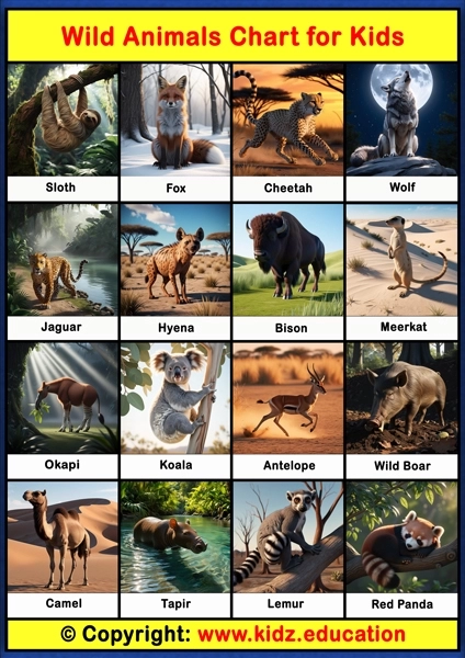 Wild Animals Chart - 2 | Printable Educational Chart for Kids