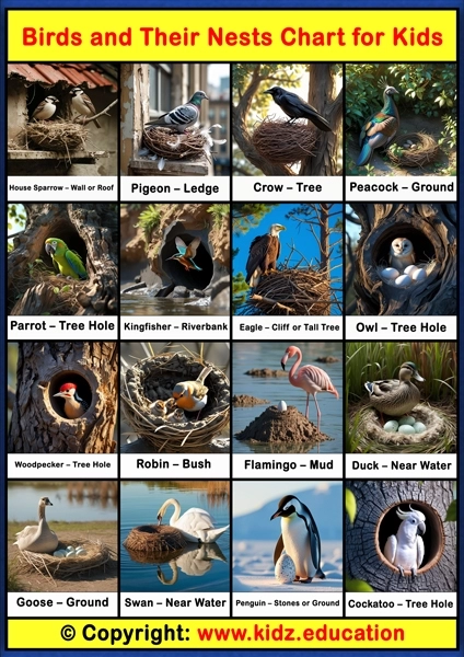 Birds and Their Nests Chart - 1 | Printable Educational Chart for Kids