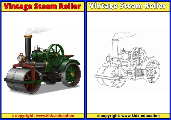 Vintage Steam Roller - Printable Coloring Page for Kids