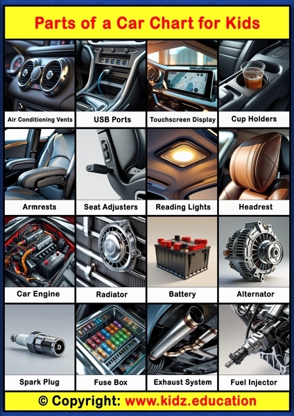 Parts of a Car Chart - 3 | Printable Educational Chart for Kids