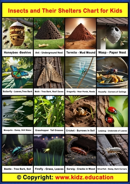 Insects and Their Shelter Chart - 1 | Printable Educational Chart for Kids