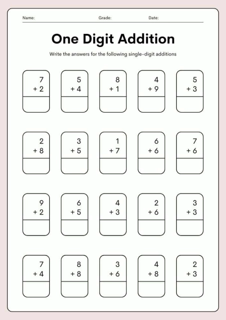 One Digit Addition Practice