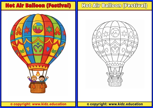 Hot Air Balloon (Festival) - Printable Coloring Page for Kids