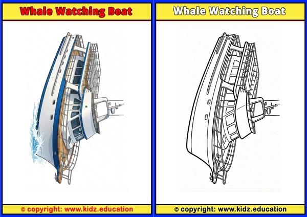 Whale Watching Boat - Printable Coloring Page for Kids