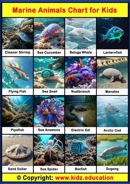 Marine Animals Chart - 3 | Printable Educational Chart for Kids