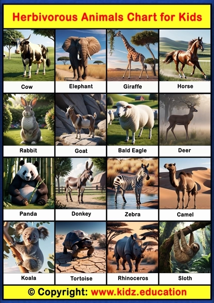 Herbivorous Animals Chart - 1 | Printable Educational Chart for Kids