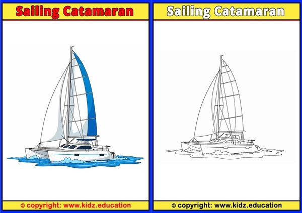 Sailing Catamaran - Printable Coloring Page for Kids