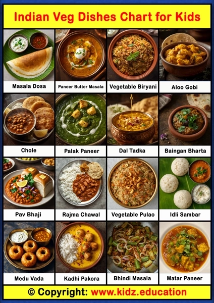 Indian Veg Dishes Chart – 1 | Printable Educational Chart for Kids