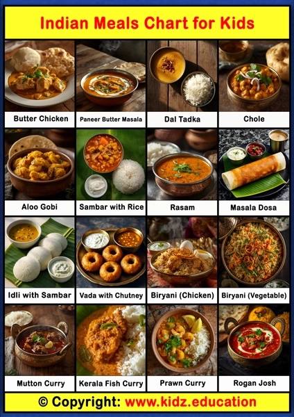 Indian Meals Chart – 1 | Printable Educational Chart for Kids