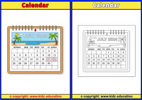 Calendar - Printable Coloring Page for Kids
