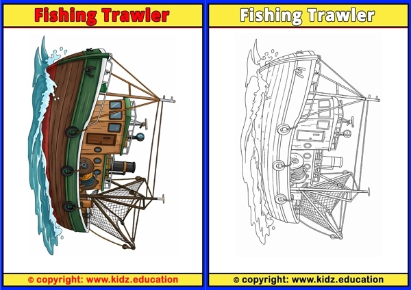 Fishing Trawler - Printable Coloring Page for Kids