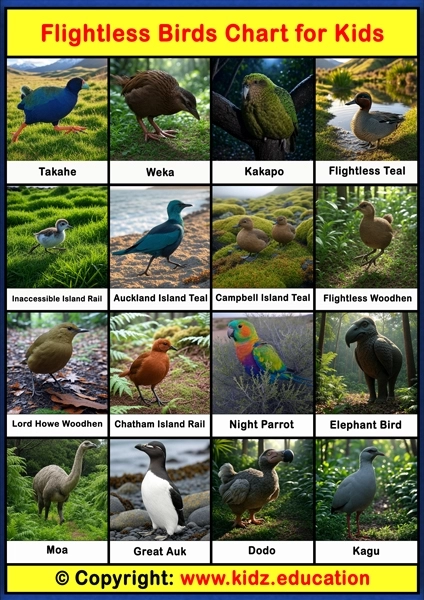 Flightless Birds Chart - 2 | Printable Educational Chart for Kids