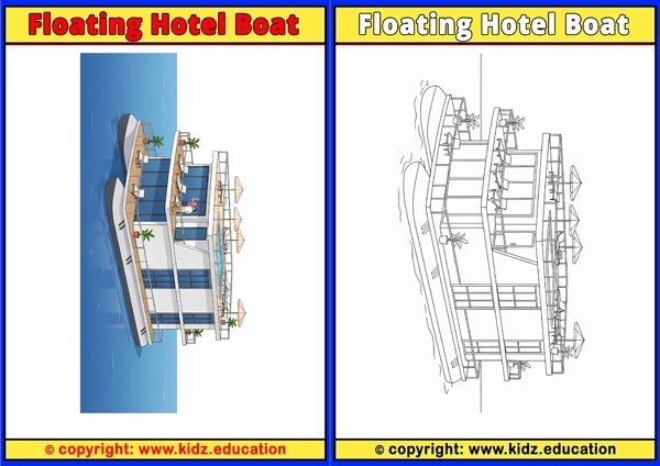 Floating Hotel Boat - Printable Coloring Page for Kids