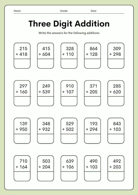 Three Digit Addition Practice for Kids
