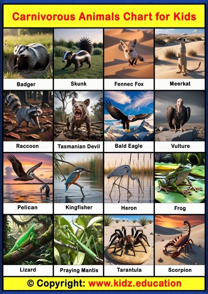 Carnivorous Animals Chart - 3 | Printable Educational Chart for Kids