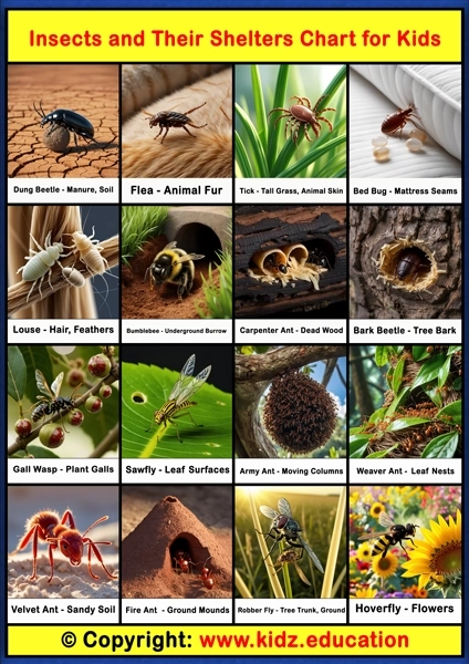 Insects and Their Shelter Chart - 3 | Printable Educational Chart for Kids