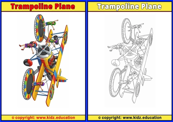 Trampoline Plane - Printable Coloring Page for Kids