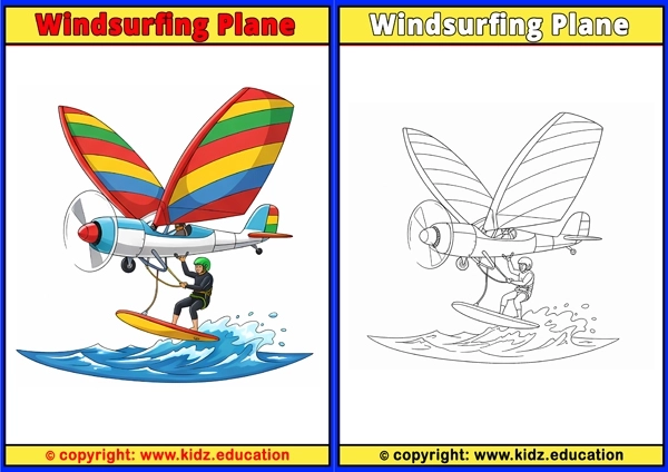 Windsurfing Plane - Printable Coloring Page for Kids